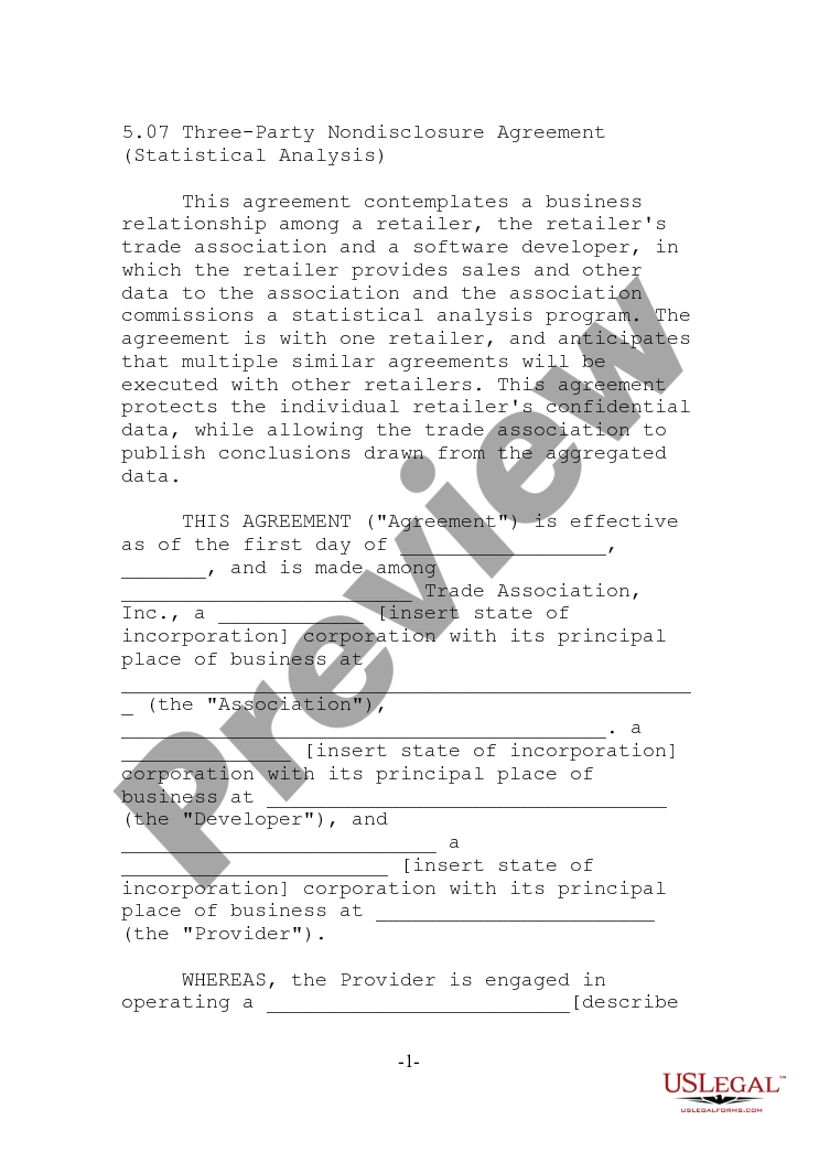 page 0 Three Party Nondisclosure Agreement - Statistical Analysis preview