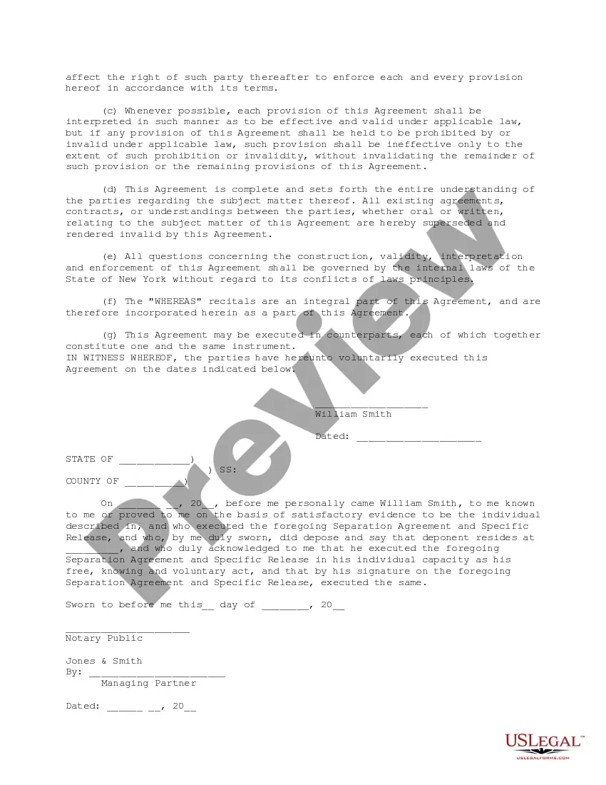 Get Separation Agreement and Specific Release Preview Separation Agreement and Specific Release