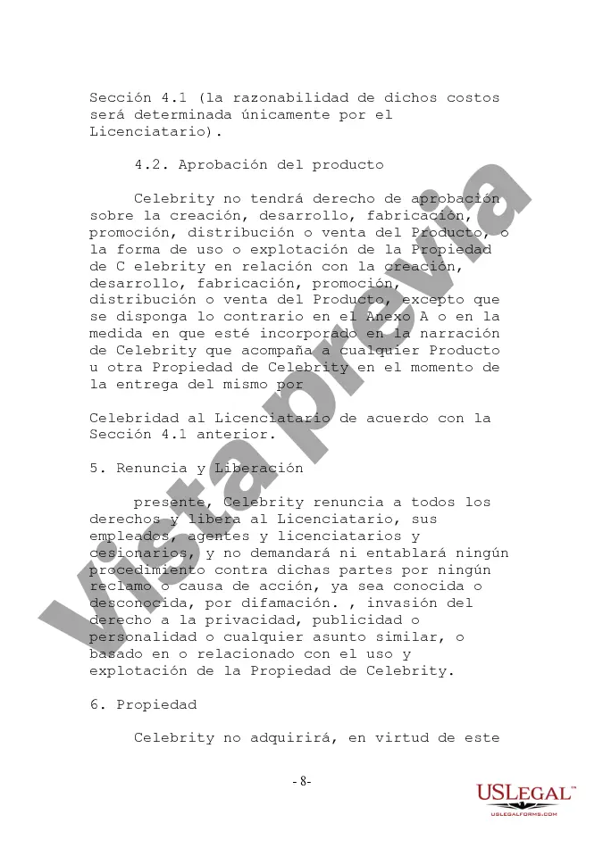 Preview Acuerdo de licencia de celebridades