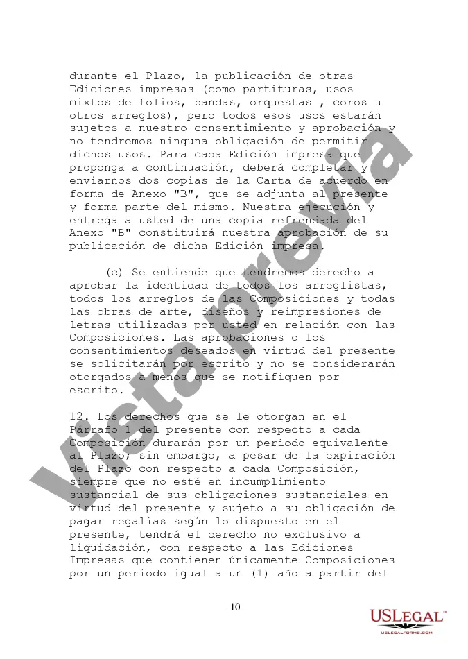 Preview Carta Acuerdo de Publicación de Composiciones Musicales