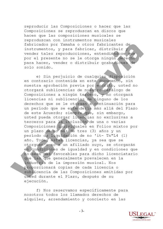 Preview Carta Acuerdo de Publicación de Composiciones Musicales