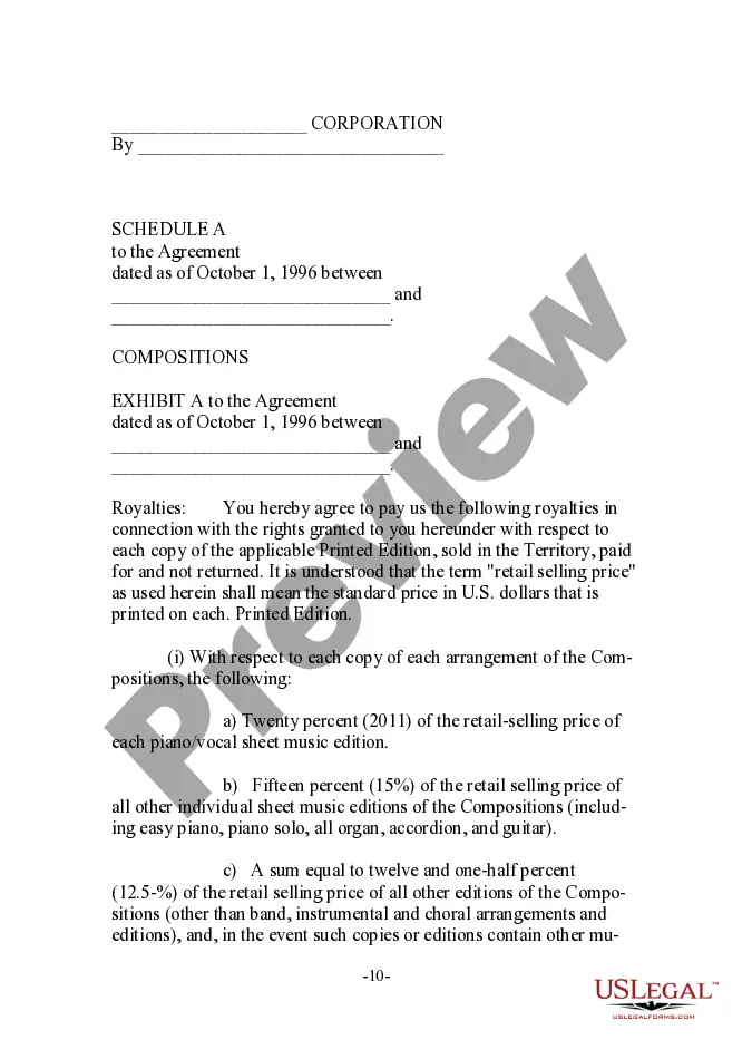 Preview Musical Compositions Publishing Letter Agreement