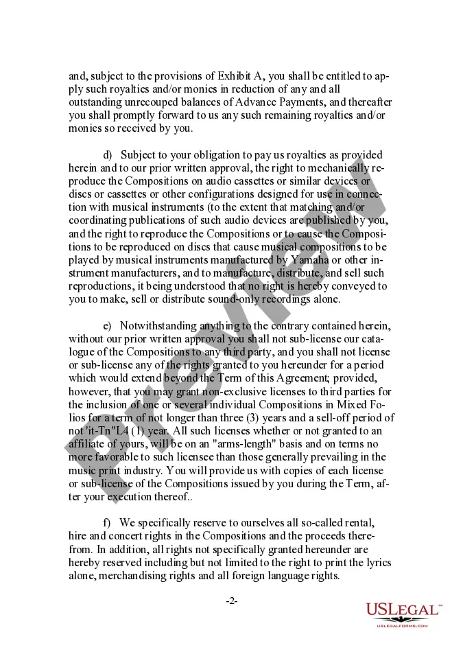 Preview Musical Compositions Publishing Letter Agreement