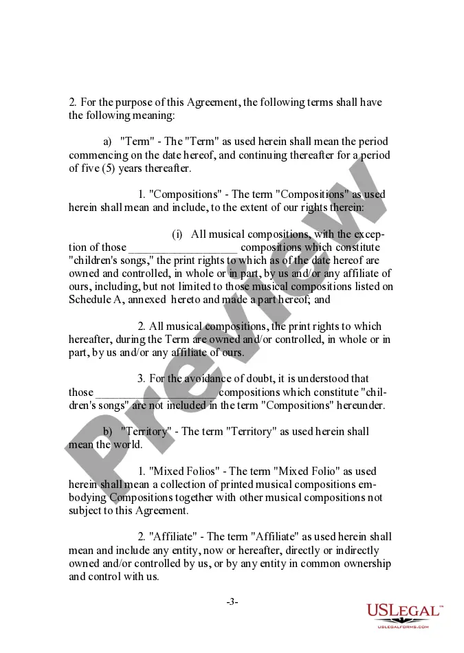 Preview Musical Compositions Publishing Letter Agreement