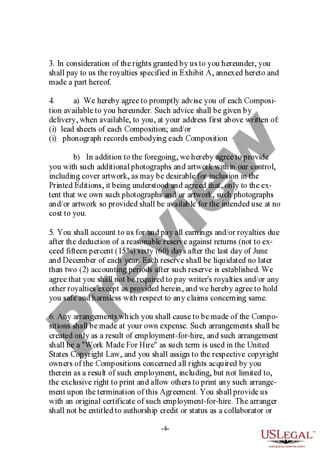 Preview Musical Compositions Publishing Letter Agreement