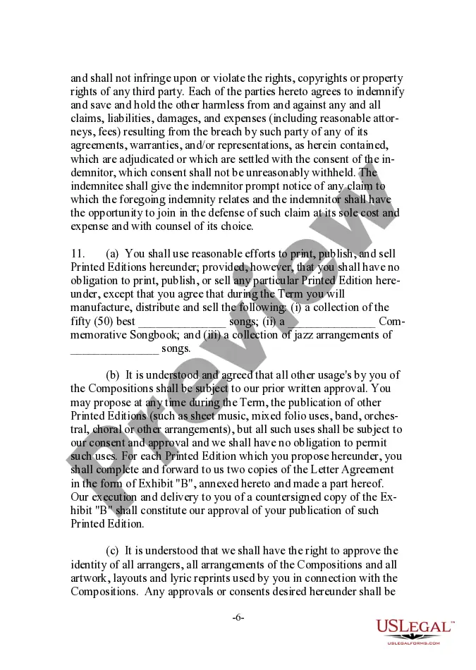 Preview Musical Compositions Publishing Letter Agreement