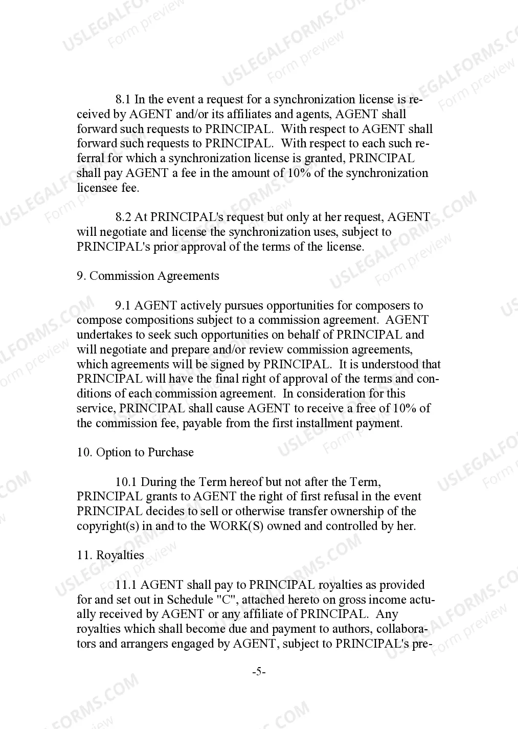 Preview Musical Composition Agency Agreement