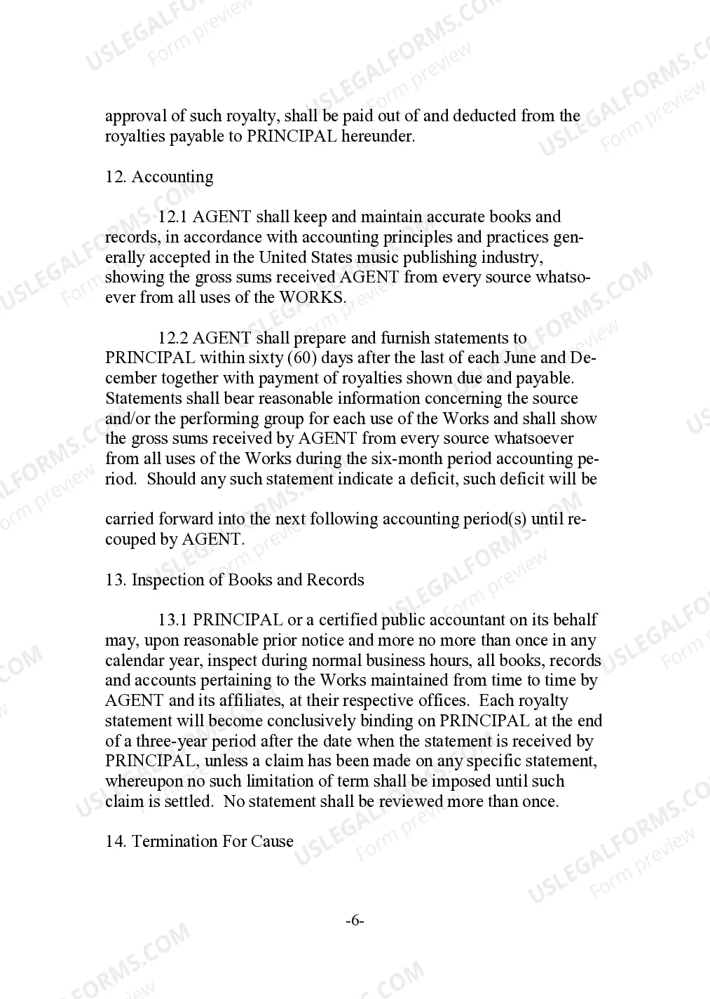 Preview Musical Composition Agency Agreement