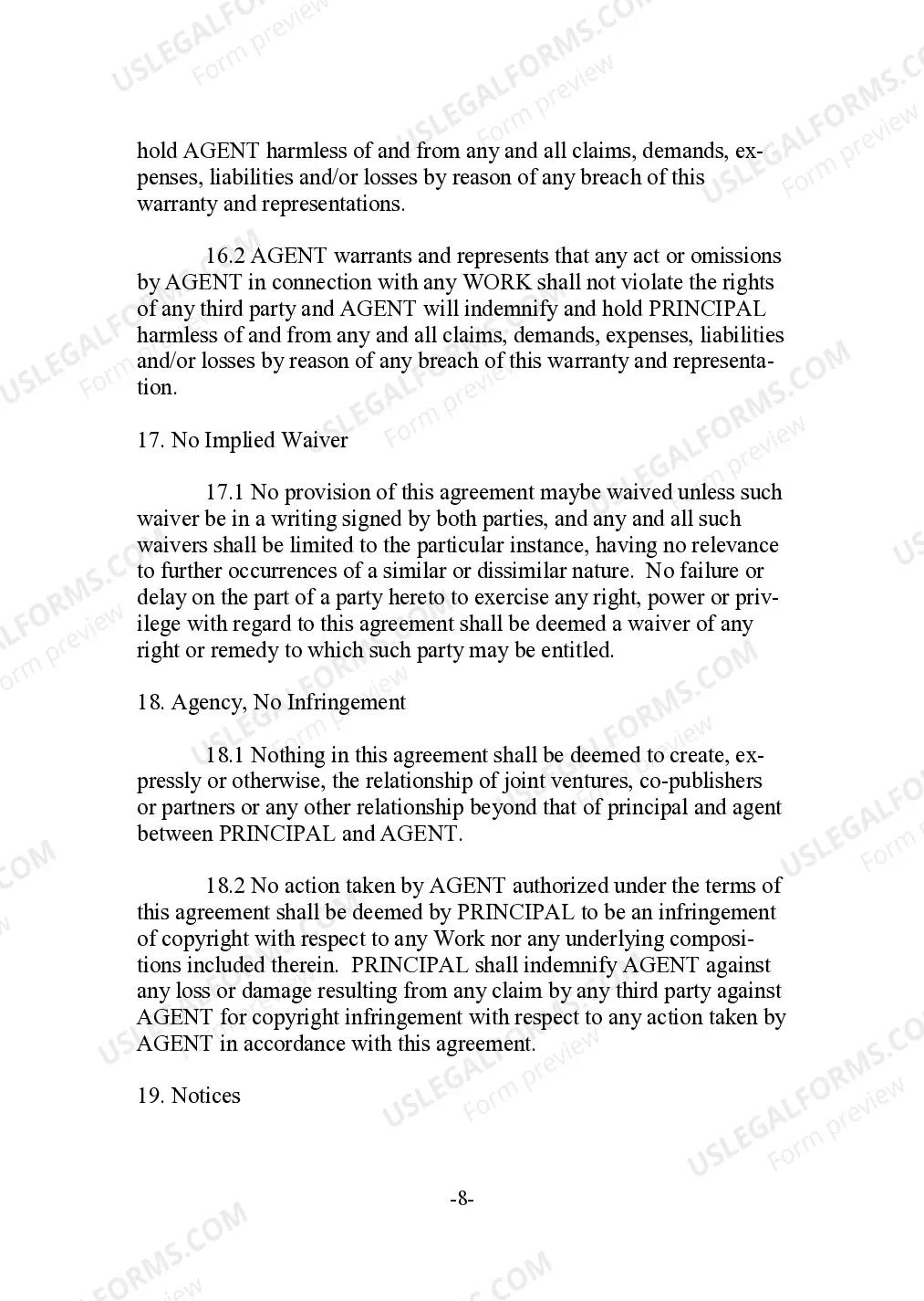 Preview Musical Composition Agency Agreement