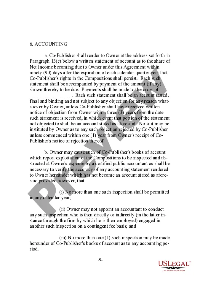 Preview Musical Compositions Co-Publishing Agreement