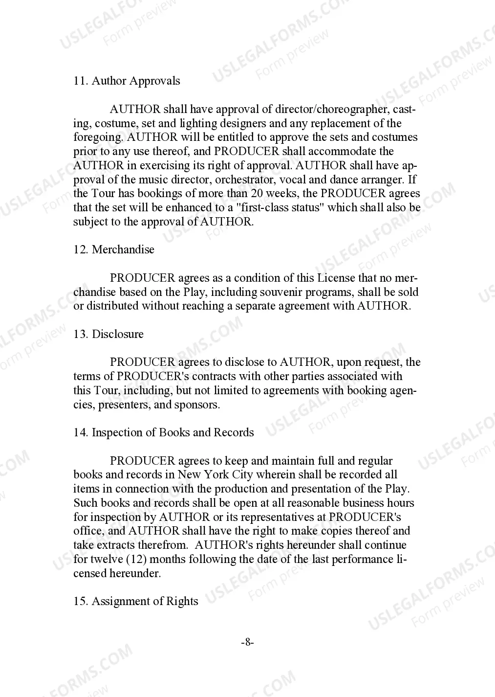 Preview Dramatic or Musical Work or Play Tour License