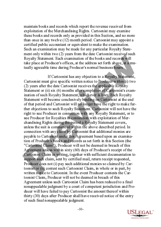 Preview Cartoonist License and Merchandising Agreement