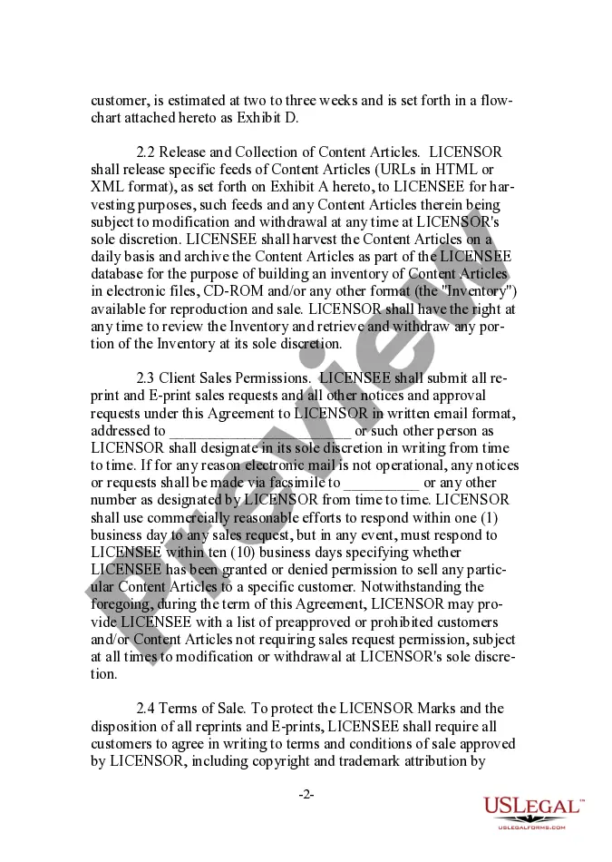 Preview Reprint Sales License Agreement