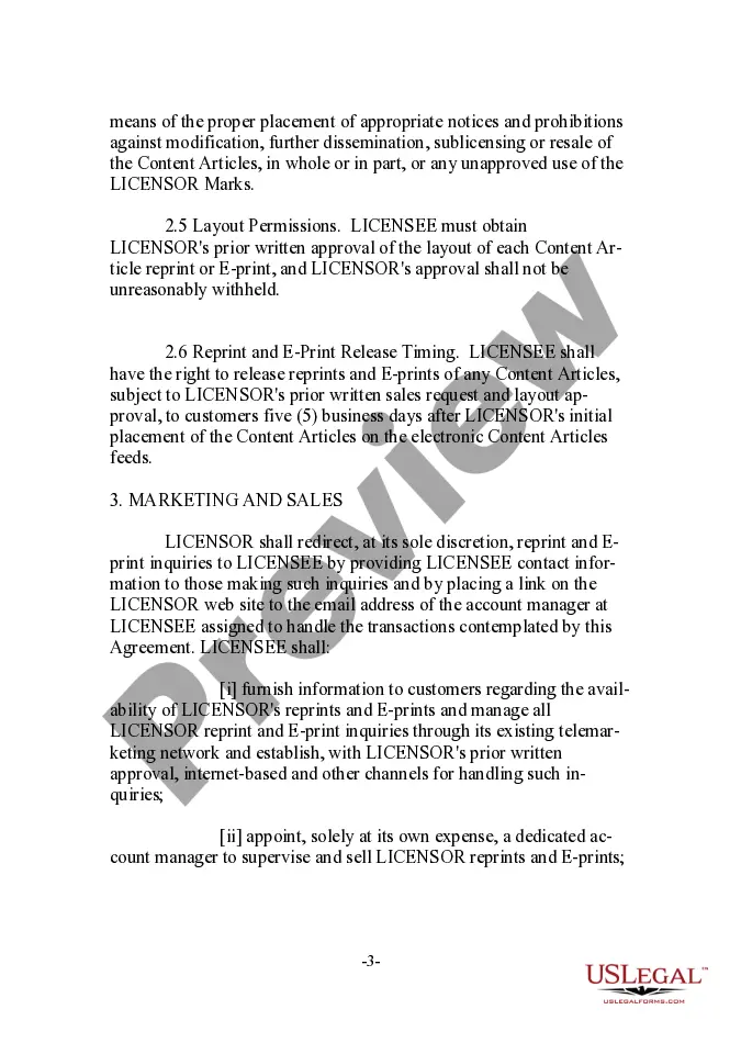 Preview Reprint Sales License Agreement