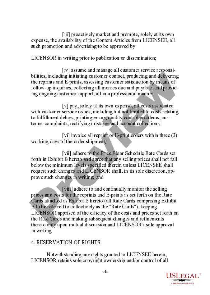 Preview Reprint Sales License Agreement