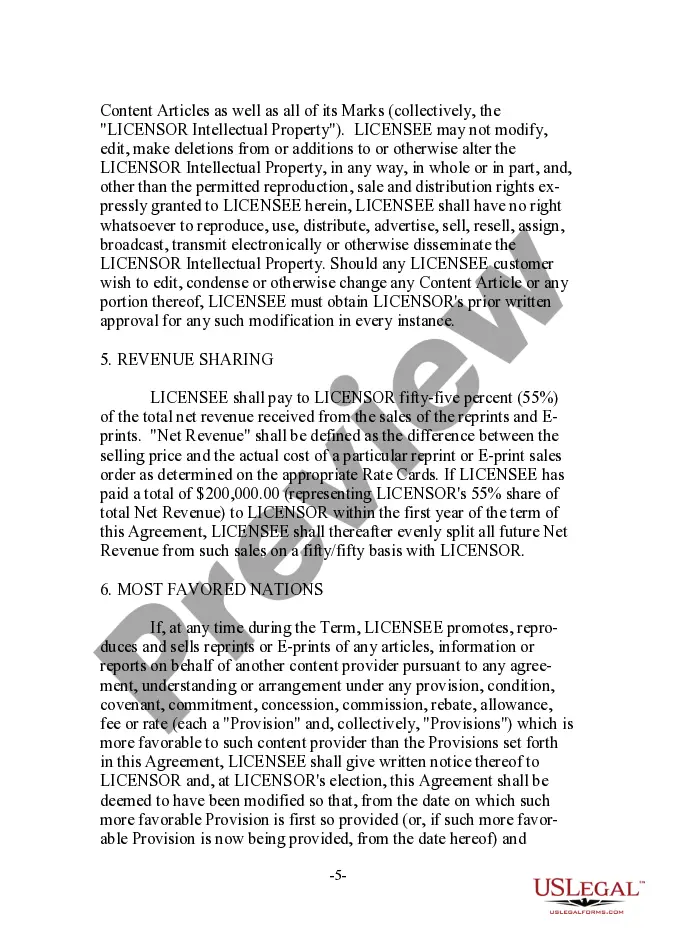 Preview Reprint Sales License Agreement