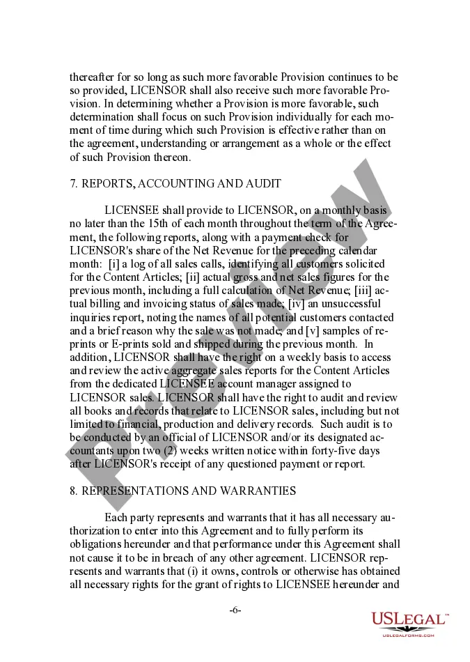 Preview Reprint Sales License Agreement