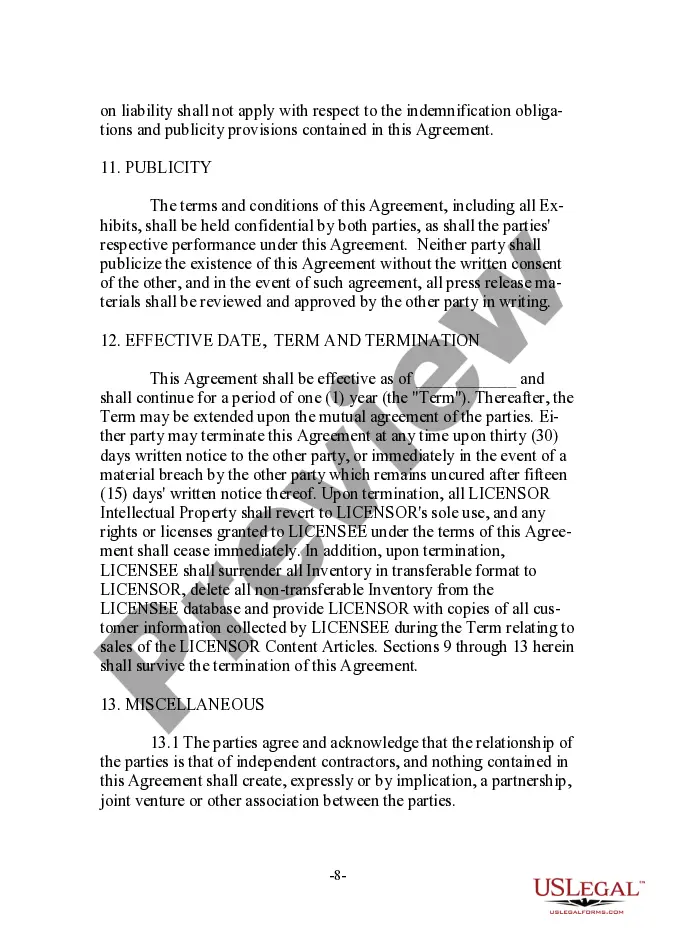 Preview Reprint Sales License Agreement