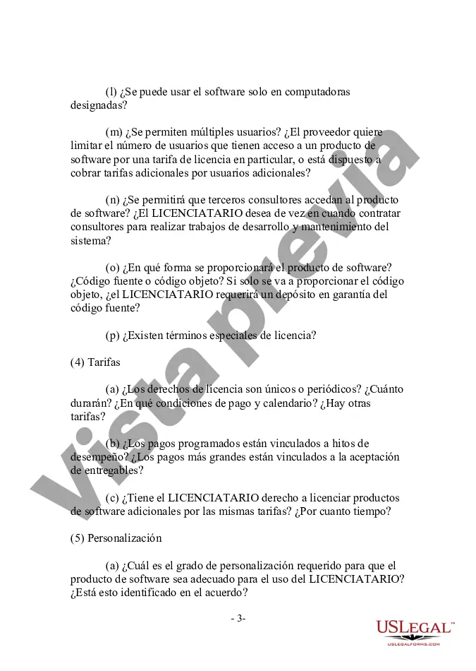 Preview Licenciatario - Lista de verificación de transacciones de licencias de software orientadas