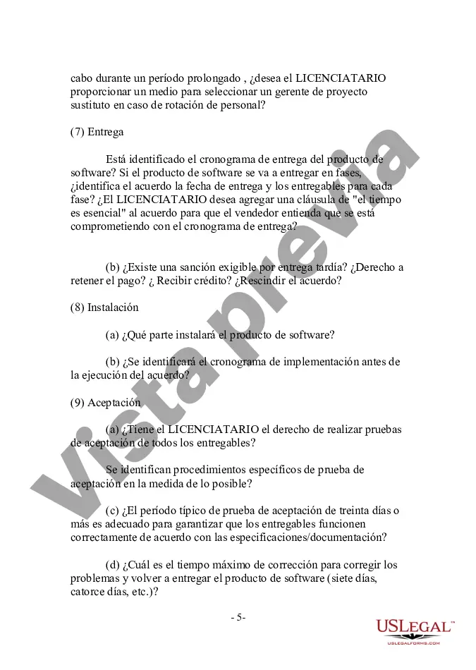 Preview Licenciatario - Lista de verificación de transacciones de licencias de software orientadas