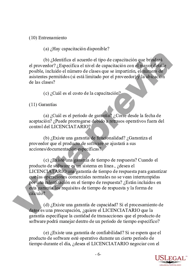 Preview Licenciatario - Lista de verificación de transacciones de licencias de software orientadas