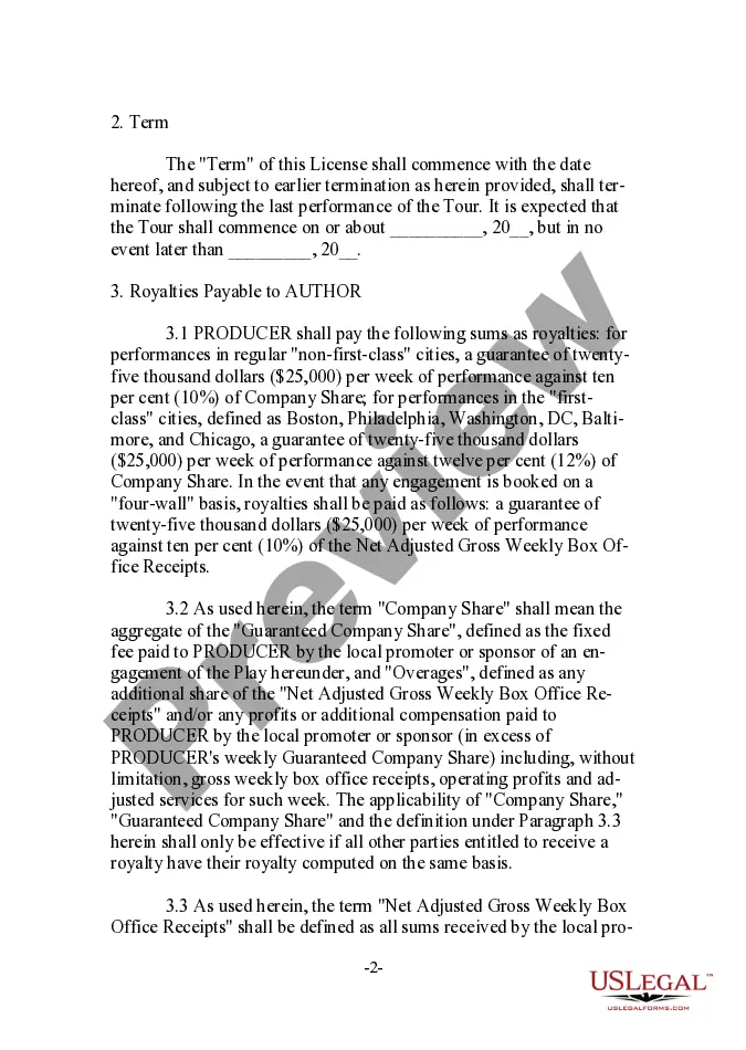 Preview Grand Rights Tour License - Live Stage Performance of Dramatic - Musical Work