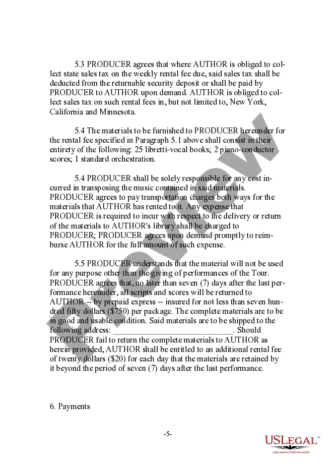 Preview Grand Rights Tour License - Live Stage Performance of Dramatic - Musical Work