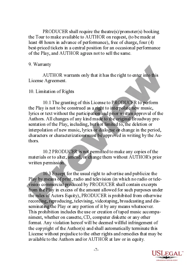 Preview Grand Rights Tour License - Live Stage Performance of Dramatic - Musical Work