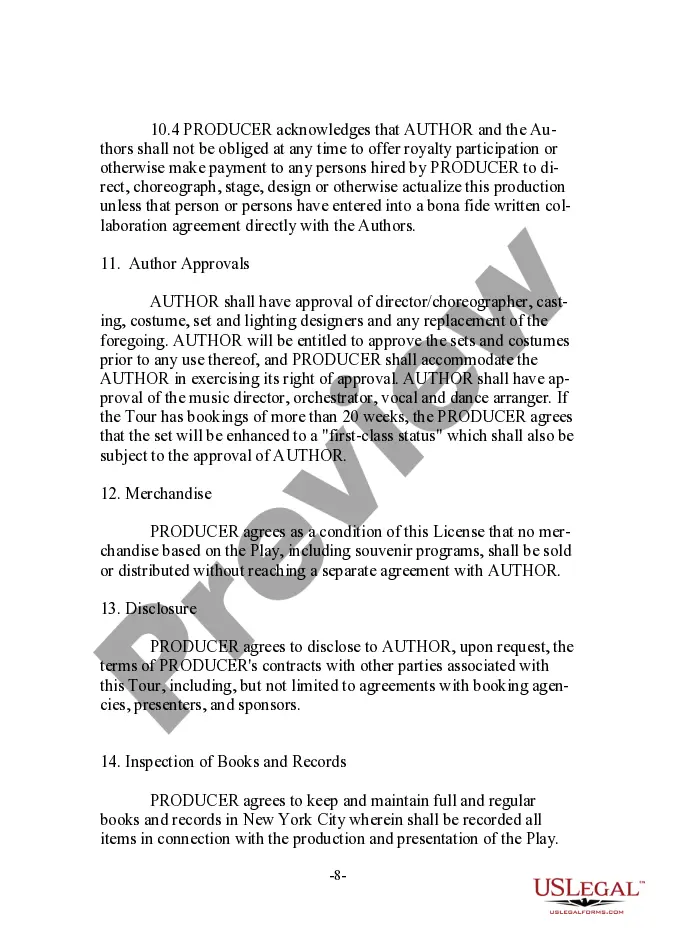 Preview Grand Rights Tour License - Live Stage Performance of Dramatic - Musical Work