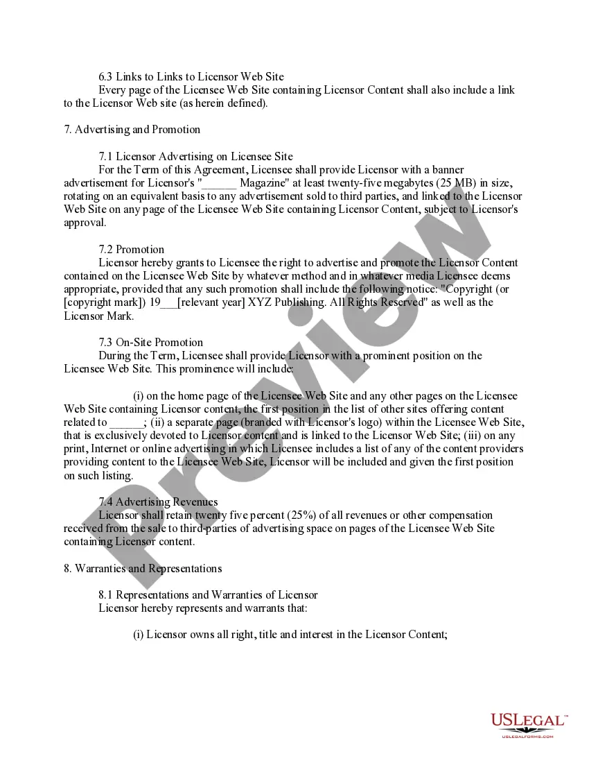 Get Content License Between a Magazine Publisher and a Web Site Publisher Preview Content License Between a Magazine Publisher and a Web Site Publisher