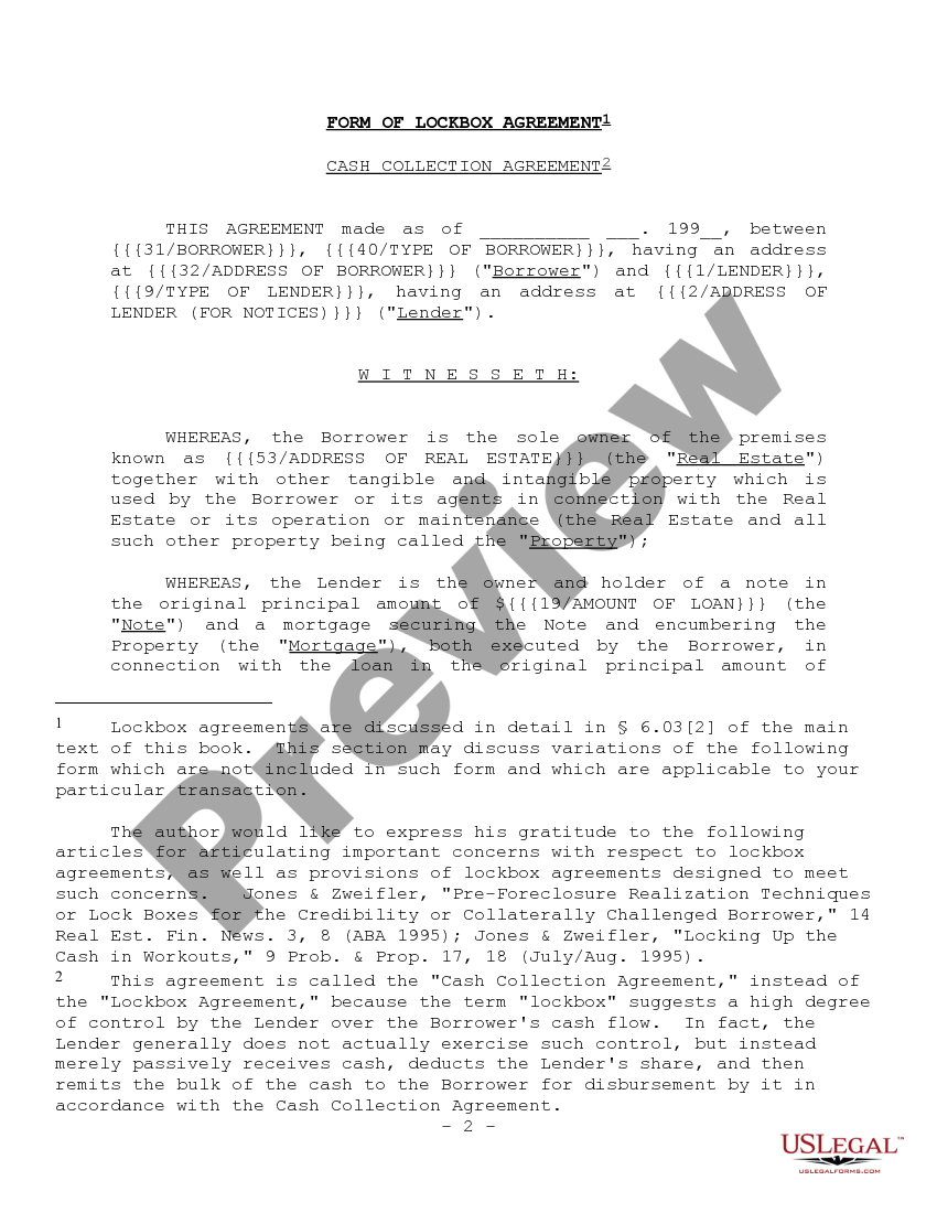 Form of Lockbox Agreement and Variations Lockbox Agreement US Legal
