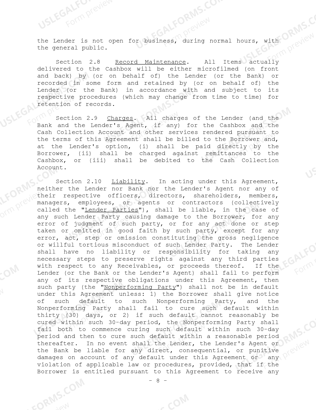 Form of Lockbox Agreement and Variations Lockbox Agreement US Legal