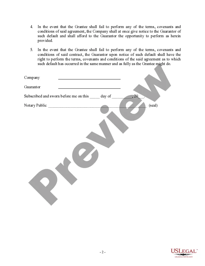 Preview Guarantee of Performance of Contract