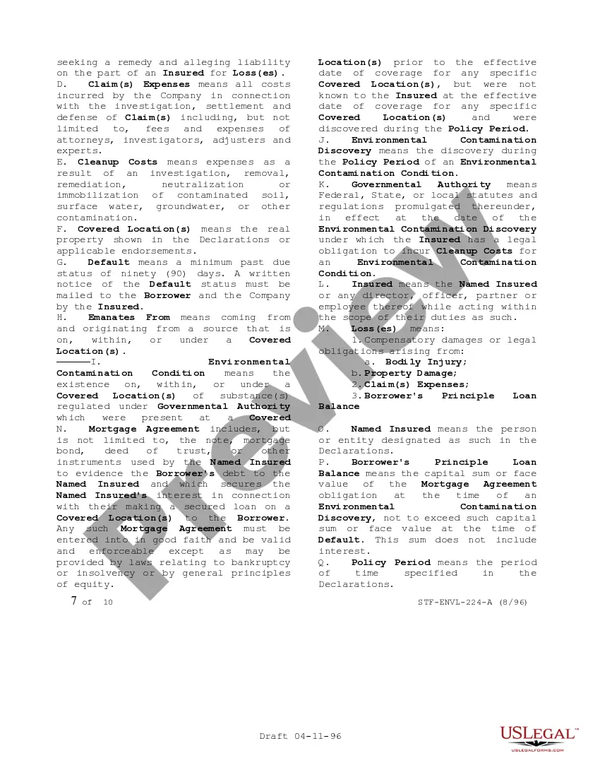 Preview Lender Environmental Insurance