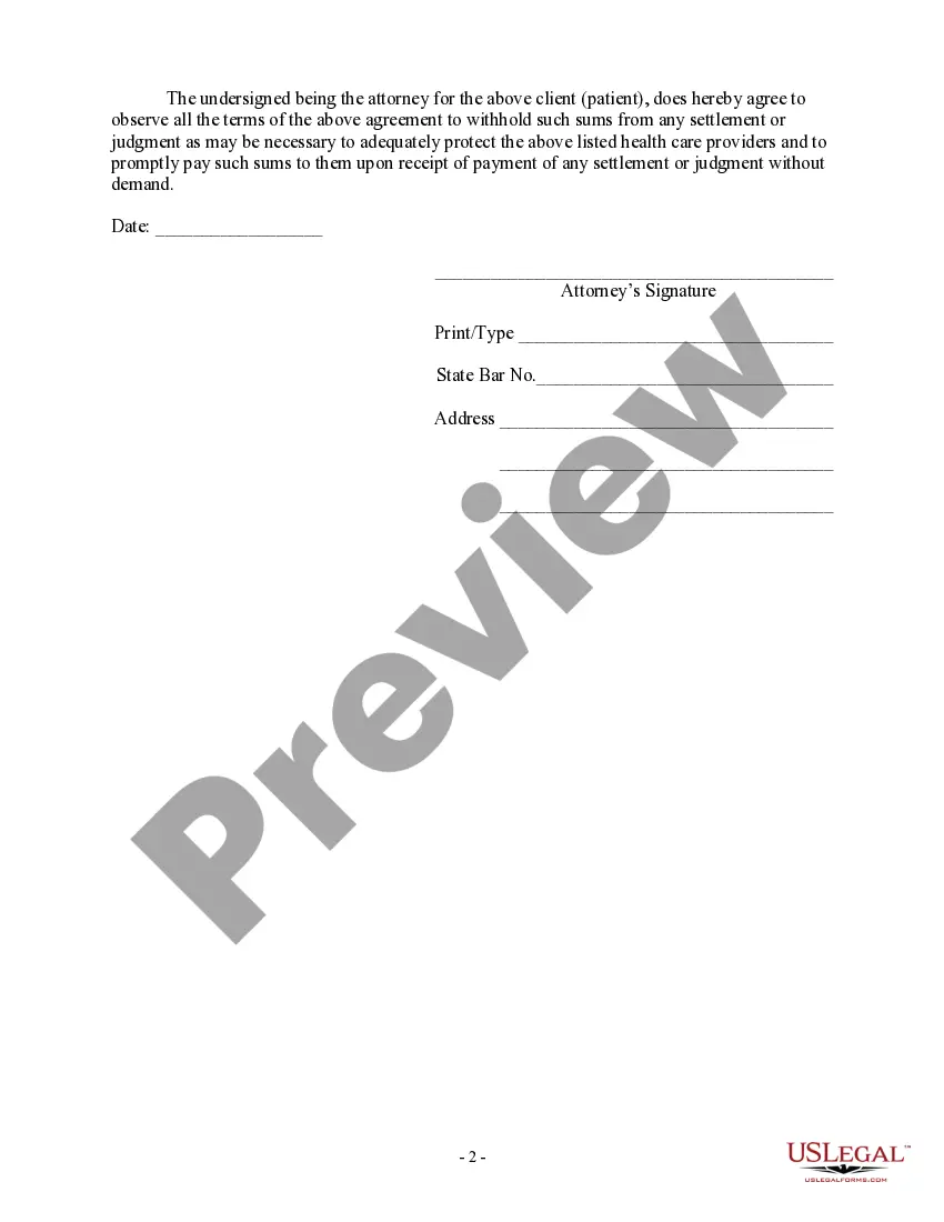 Preview Patient - Attorney Medical Lien Agreement