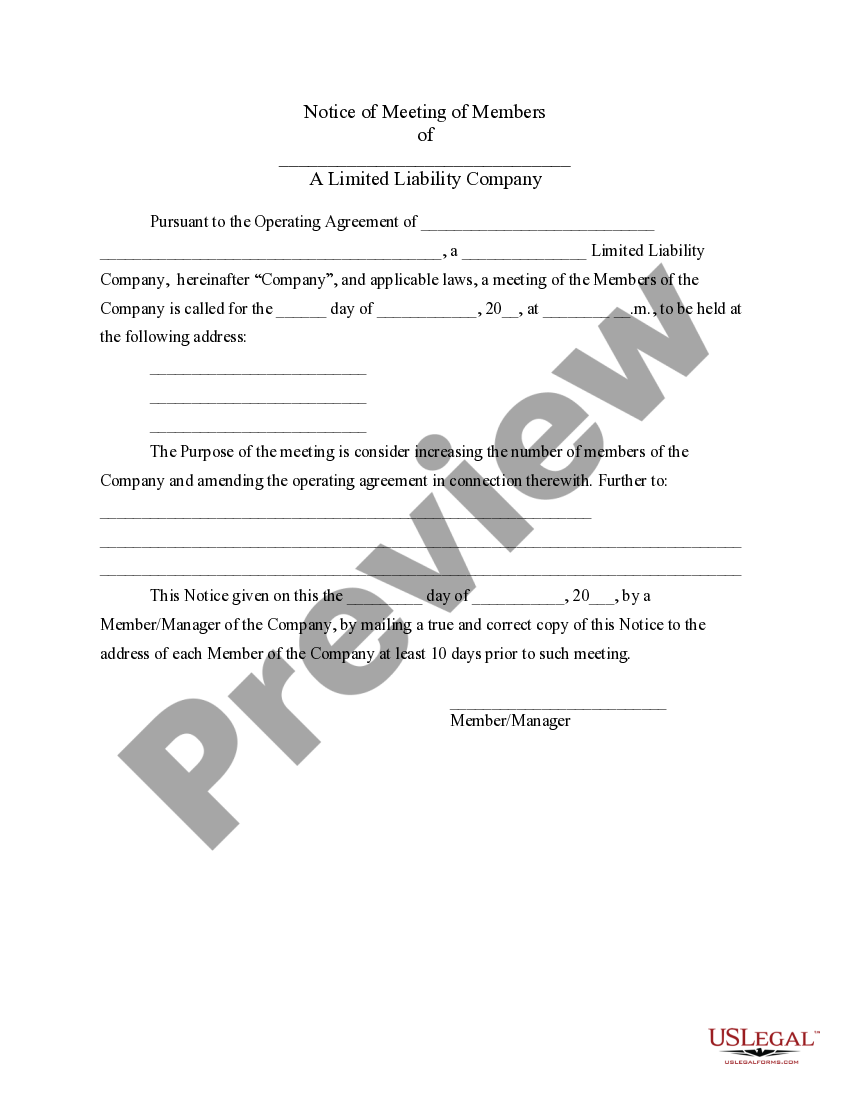 Tennessee Notice of Meeting of Members of LLC Limited Liability Company
