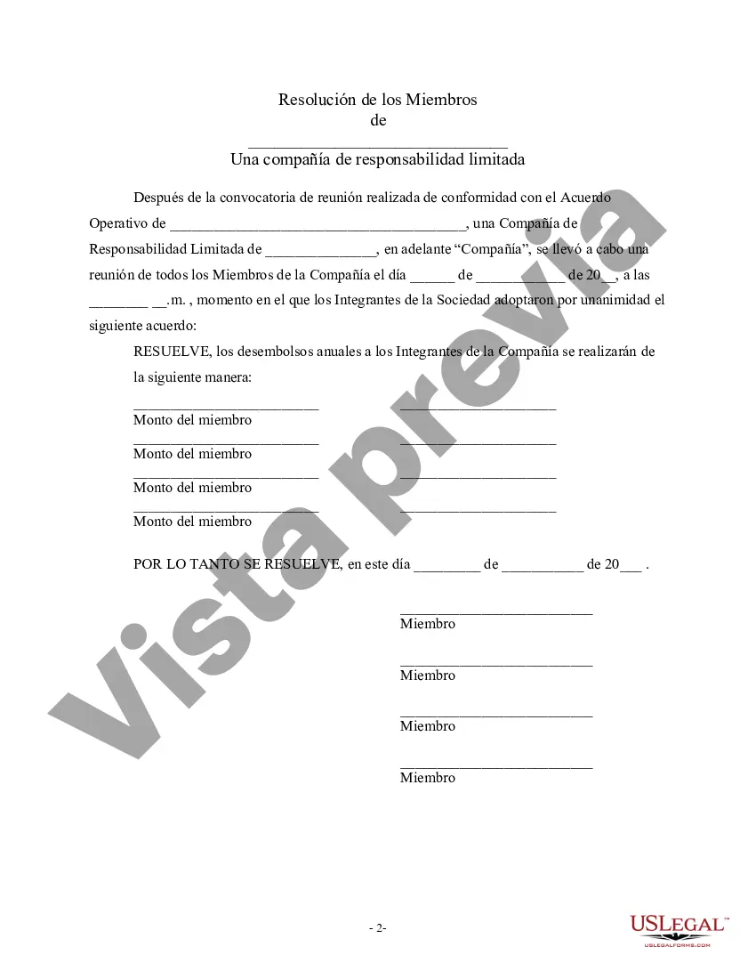 Preview Aviso de reunión de miembros de LLC Limited Liability Company para considerar el desembolso anual a los miembros