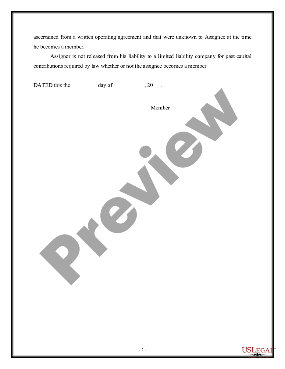 page 1 Assignment of Member Interest in Limited Liability Company - LLC preview
