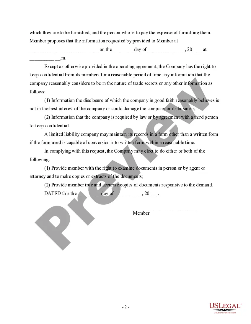 Get Demand for Information from Limited Liability Company LLC by Member regarding Financial Records, etc. Preview Demand for Information from Limited Liability Company LLC by Member regarding Financial Records, etc.