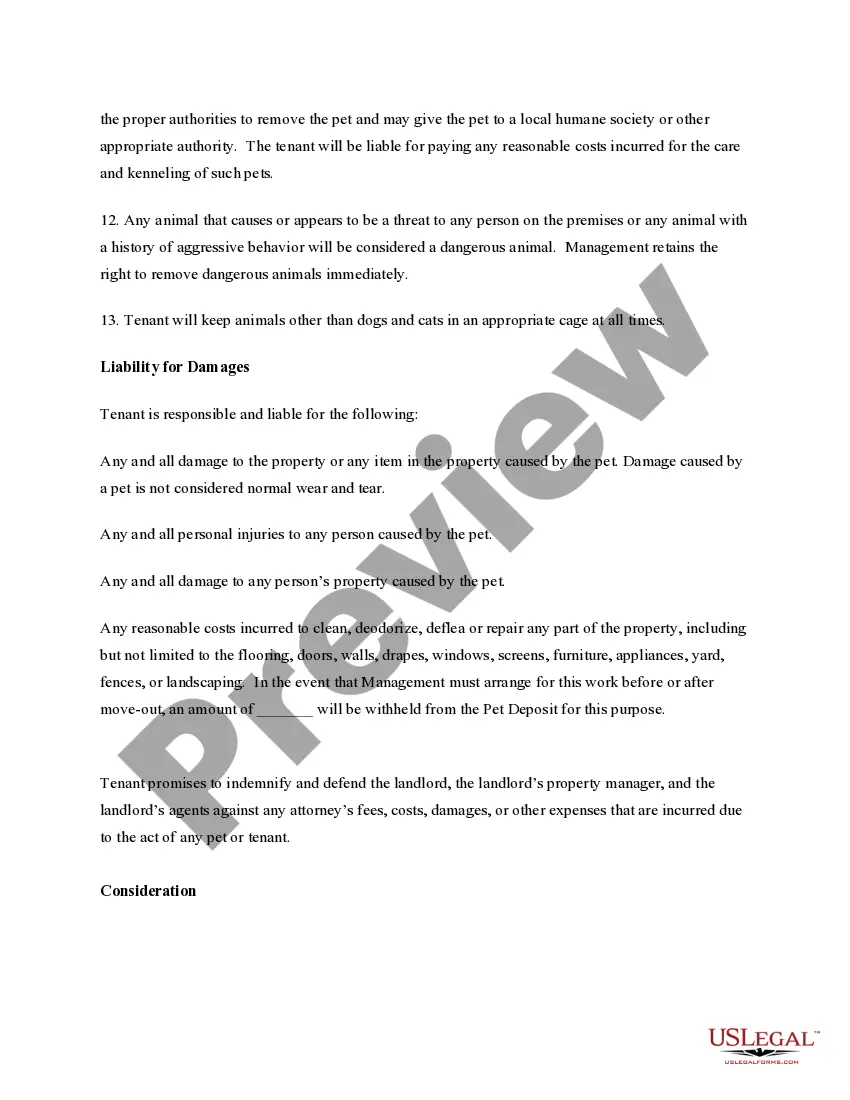 Preview Pet Agreement for Lease