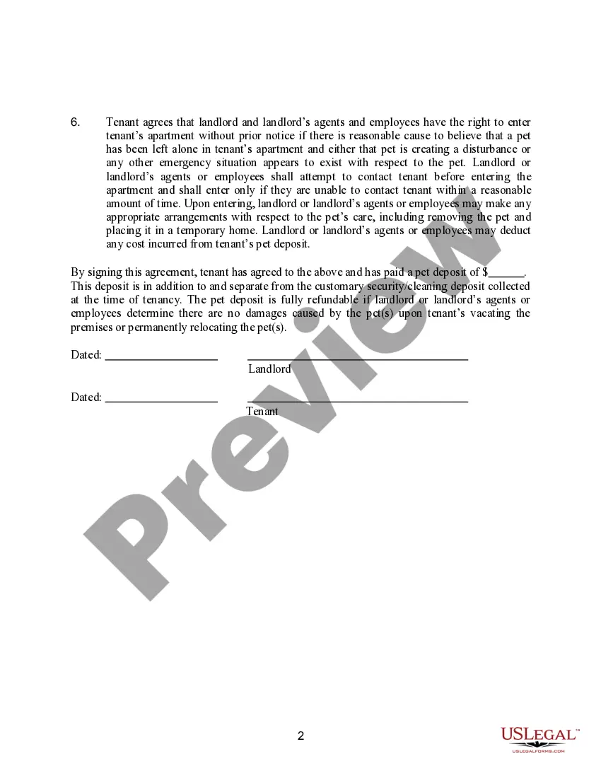 Get Pet Agreement for Single Tenant in a Lease Preview Pet Agreement for Single Tenant in a Lease