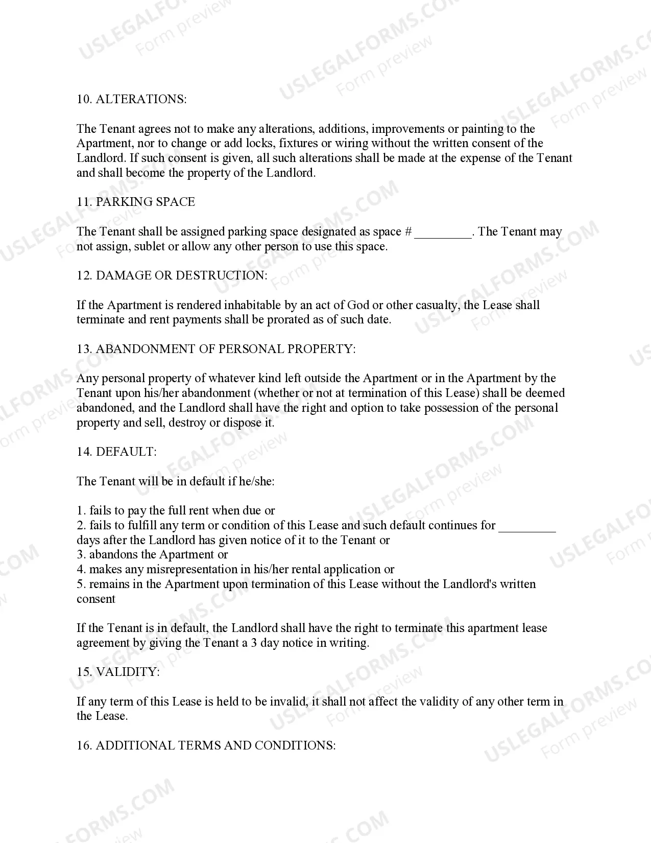 Preview Basic Apartment Lease Agreement