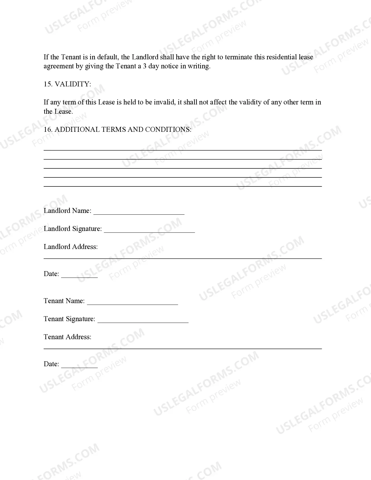 Preview Basic Residential Lease Agreement