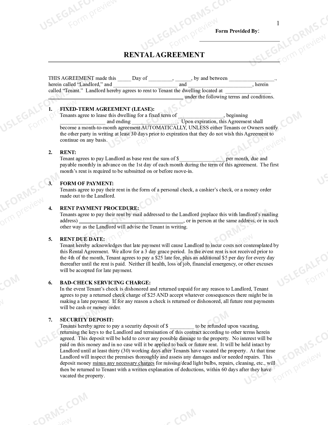 Rental Agreement US Legal Forms