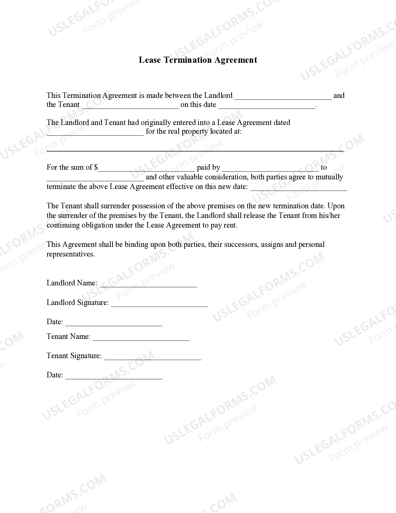 Basic Lease Termination Agreement US Legal Forms