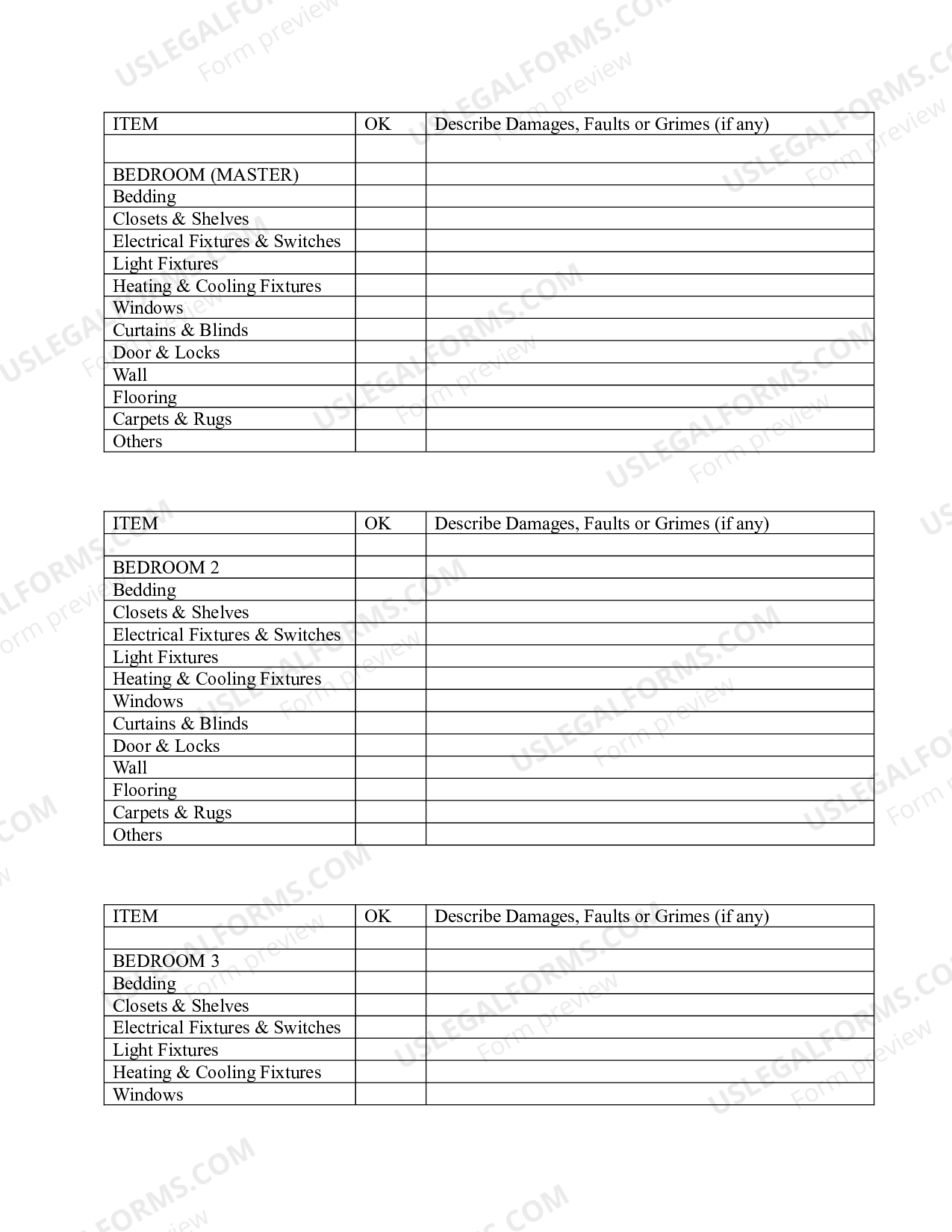 Tenant Move In Checklist US Legal Forms