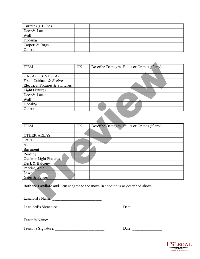 Tenant Move In Checklist | US Legal Forms