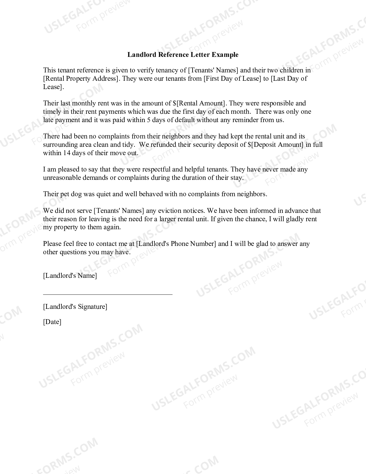 Landlord Reference Letter Landlord Letter US Legal Forms