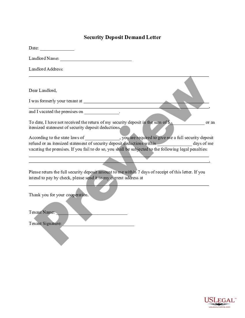 Security Deposit Demand Letter Us Legal Forms