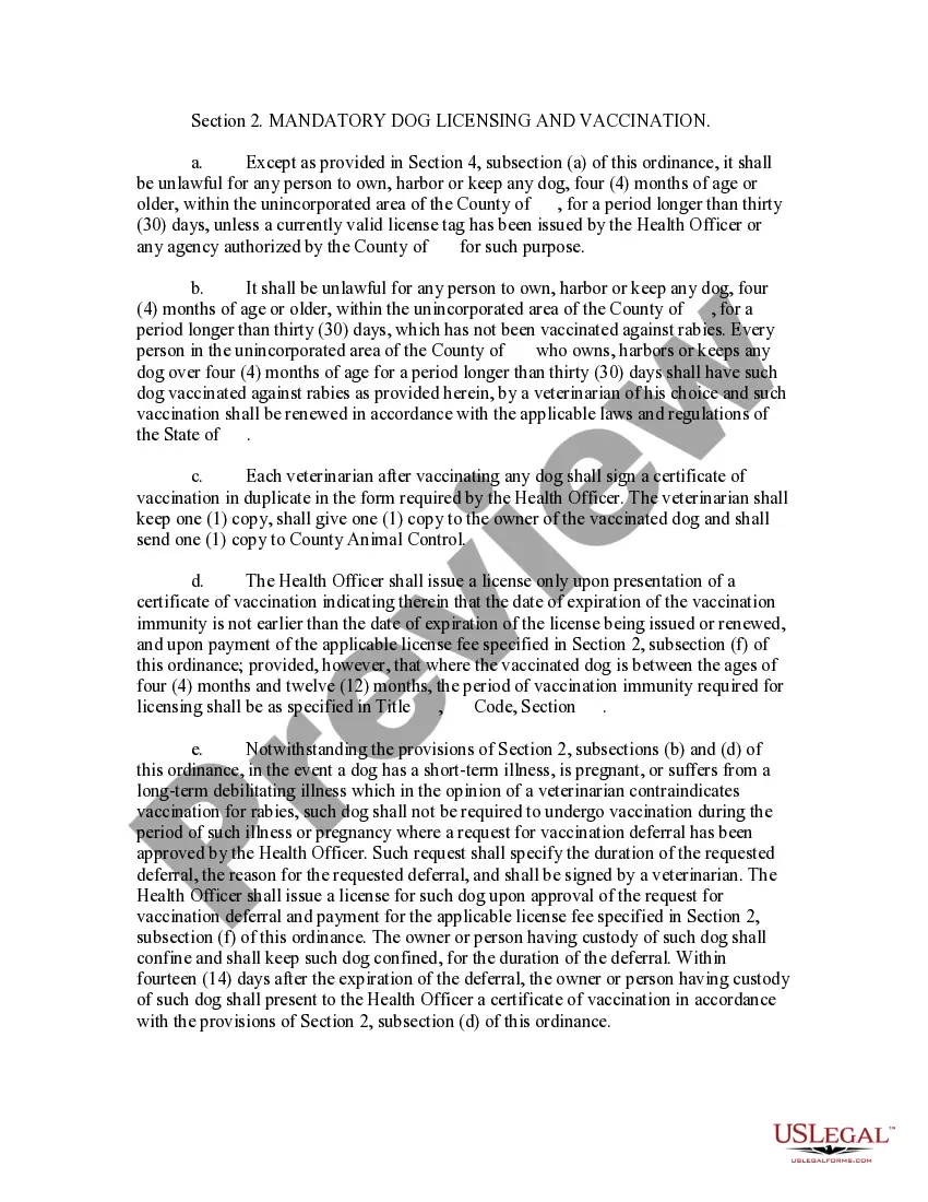 Get Ordinance Regulating the Keeping and Control of Dogs and Cats Providing for the Control and Suppression of Rabies Preview Ordinance Regulating the Keeping and Control of Dogs and Cats Providing for the Control and Suppression of Rabies